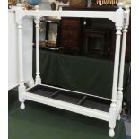 A White Painted Three Division Stick Stand with Metal Drip Tray, 67.5cm Wide