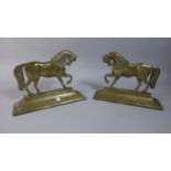 A Pair of Victorian Heavy Brass Doorstops in the Form of Stallions, Each 30cm Wide