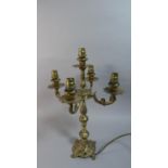 A Gilt Brass Five Branch Table Lamp, 49cm High