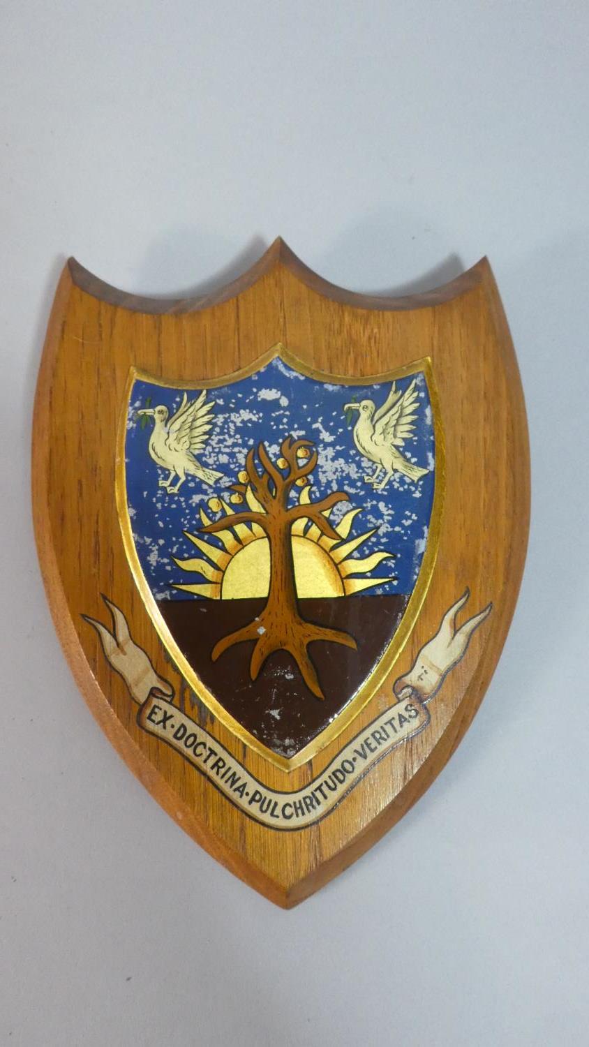 A Vintage School Crest on Shield Plinth, Together with a Polish Brass Example - Image 4 of 5