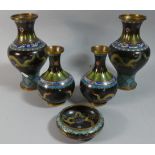 Two Pairs of Oriental Cloisonne Vases Decorated with Dragons Chasing Flaming Pearls and a Similar
