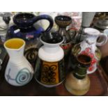 A Collection of Vintage Glazed Jugs to Include Scheurich and West German Examples