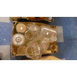 A Box of Glassware, Mainly Storage Jars