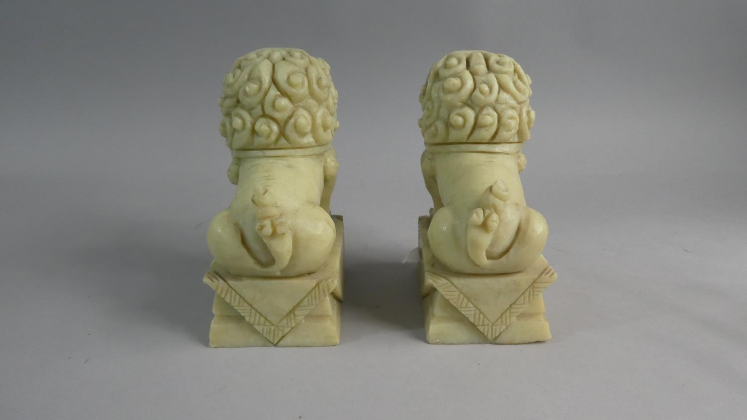 A Pair of Chinese Carved Soapstone Temple Lions, 18cm High - Image 3 of 4