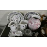 A Tray of Ceramics to Include Portmeirion Variations, Botanic Garden, Spode Floral Vase,