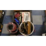 A Bucket of Tools, Various Planters, Onyx Table Lamp, Fan Heater, Electric Drill etc