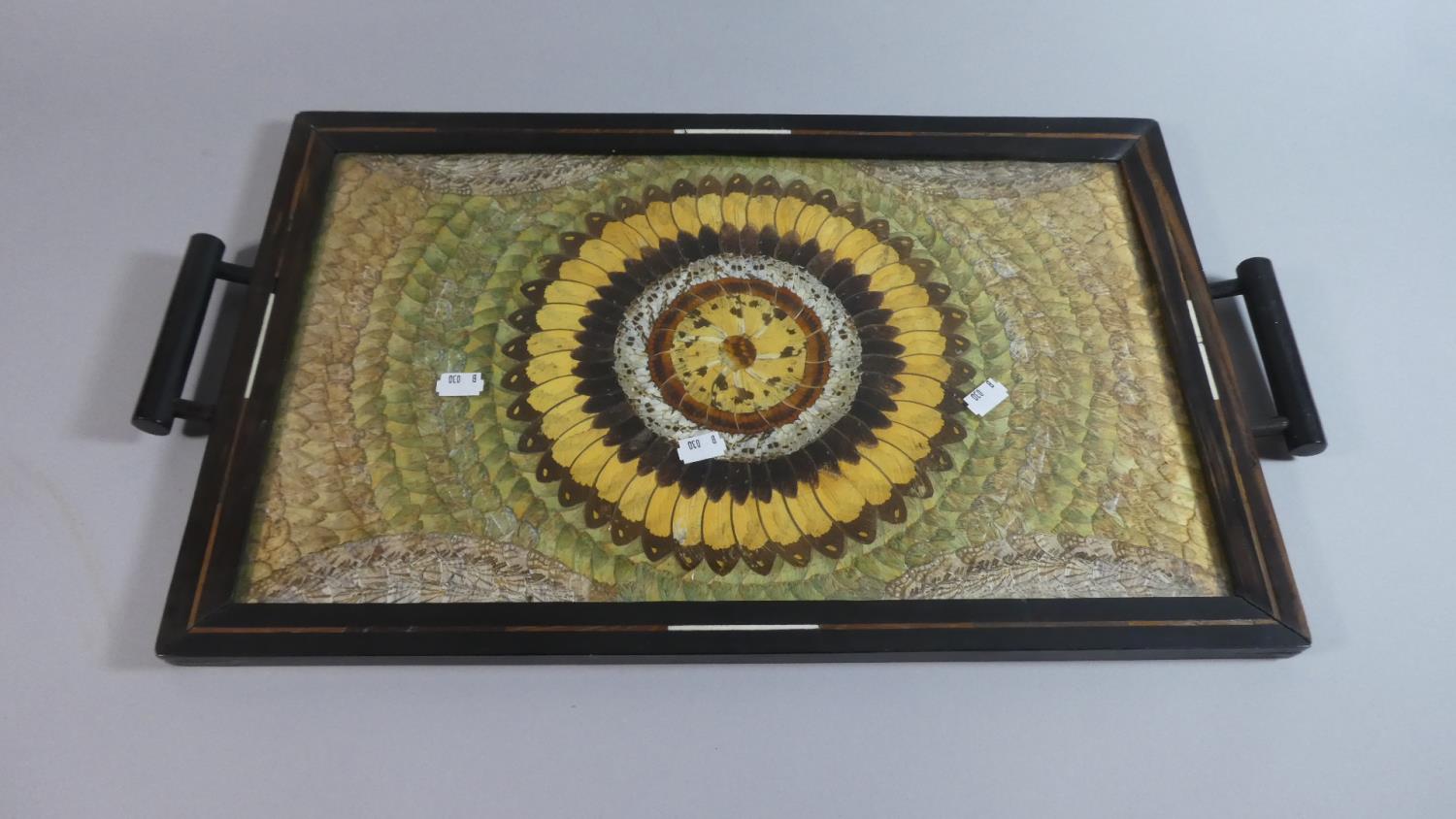 A Rectangular Two Handled Butterfly Wing Tray, Probably Brazilian, 54cm x 34cm