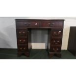 A Modern Mahogany Kneehole Writing Desk with Two Drawers and Tooled Leather Top, 91cm Wide