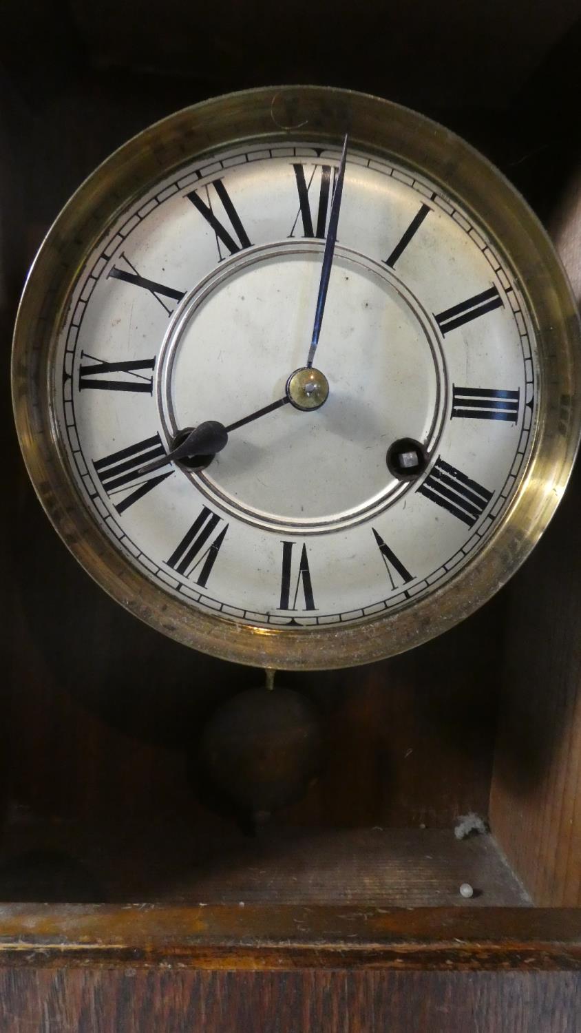 An Edwardian Oak American Mantle Clock of Architectural Form, 45cm high - Image 2 of 2