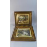 A Pair of Late 19th/Early 20th Century Gilt Framed Textured Coloured Prints Depicting Terriers