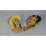 Two 1950's Plaster Wall Plaques Depicting Spanish and Oriental Girls, The Largest 29cm