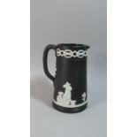 A Paxton Black and White Jasperware Jug with Rope Stylised Handle and Chinoiserie Design, 19cm High