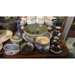 A Tray Containing Decorative Ceramics to Include Green Blue and Black Wedgwood Jasperware, Fieldings