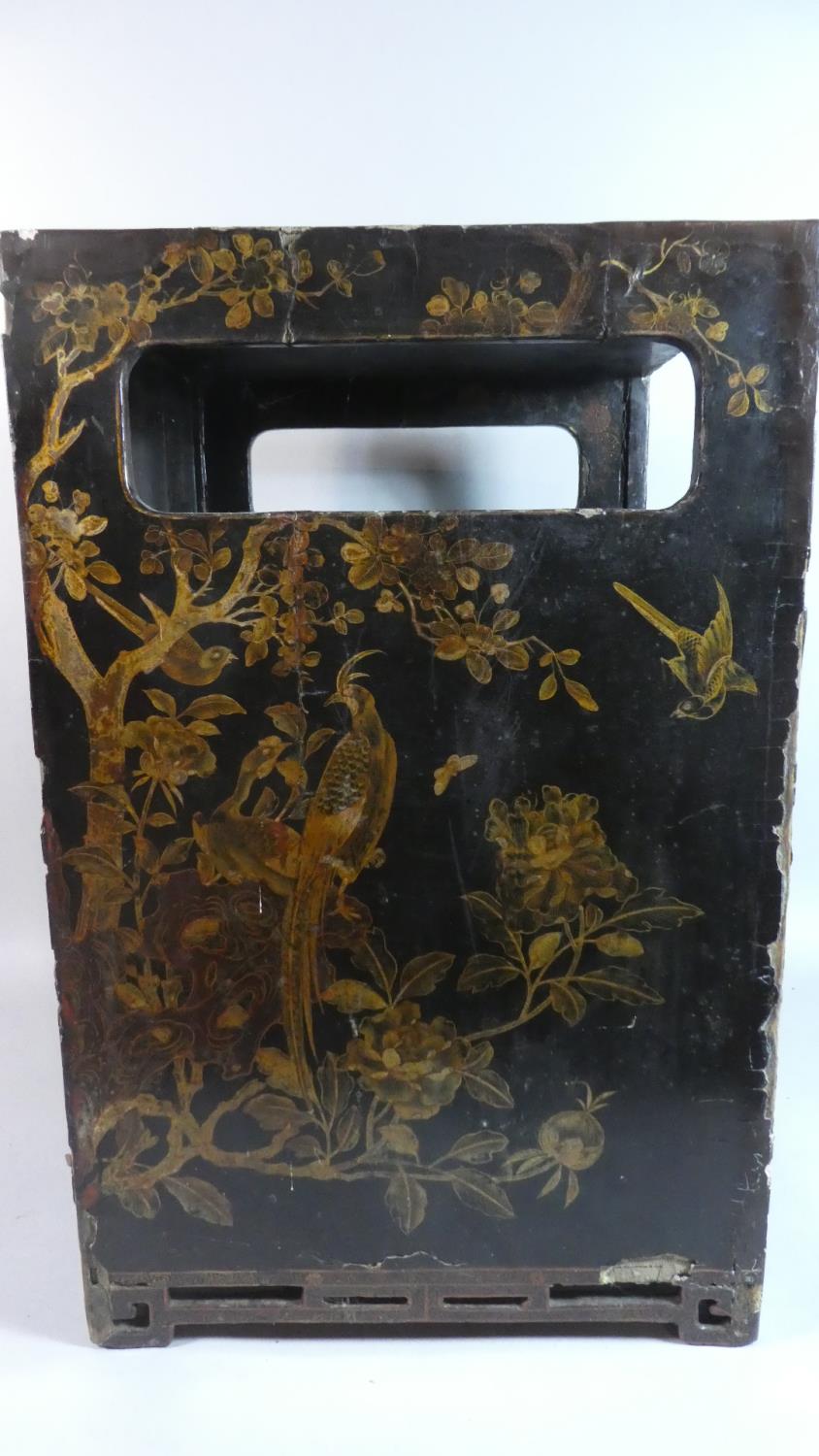 An Early Chinese Lacquered Cabinet with Gilt Decoration Depicting Mountain Scenes, Birds and - Image 2 of 4