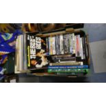 A Box Containing Various DVD's, 33rpm Records, Guinness World Record Books etc