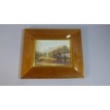 A Framed Textured Print, River Scene with Figures