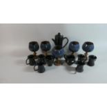 A Collection of Studio Pottery Glazed Items to Include Tankards, Goblets, Coffee Pot etc