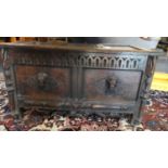 A 19th Century Oak Coffer Chest with Three Panelled Hinged Lid, 113cm Wide