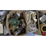 Two Boxes Containing Various Oil Lamps Etc