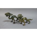 Two Chinese Low Grade Bronze Studies of Dragons, 18cm Long