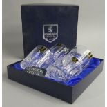 A Boxed Set of Four Edinburgh Crystal Etched Whiskies Decorated with Castles
