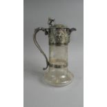 A Late 19th Century Glass and Silver Plate Mounted Claret Jug Engraved with Leaves, Grapes and Vines