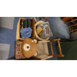 Various Wicker Baskets, Stationery Racks, Teddy Bear Stool, Childs Chair etc