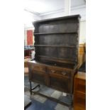 An Edwardian Oak Two Drawer Dresser, With Barley Twist Supports, Raised Three Shelf Plate Rack,