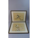 A Pair of Framed Oriental Prints Depicting Birds in Holly Tree and Birds in Blossom, Each 37cm Wide
