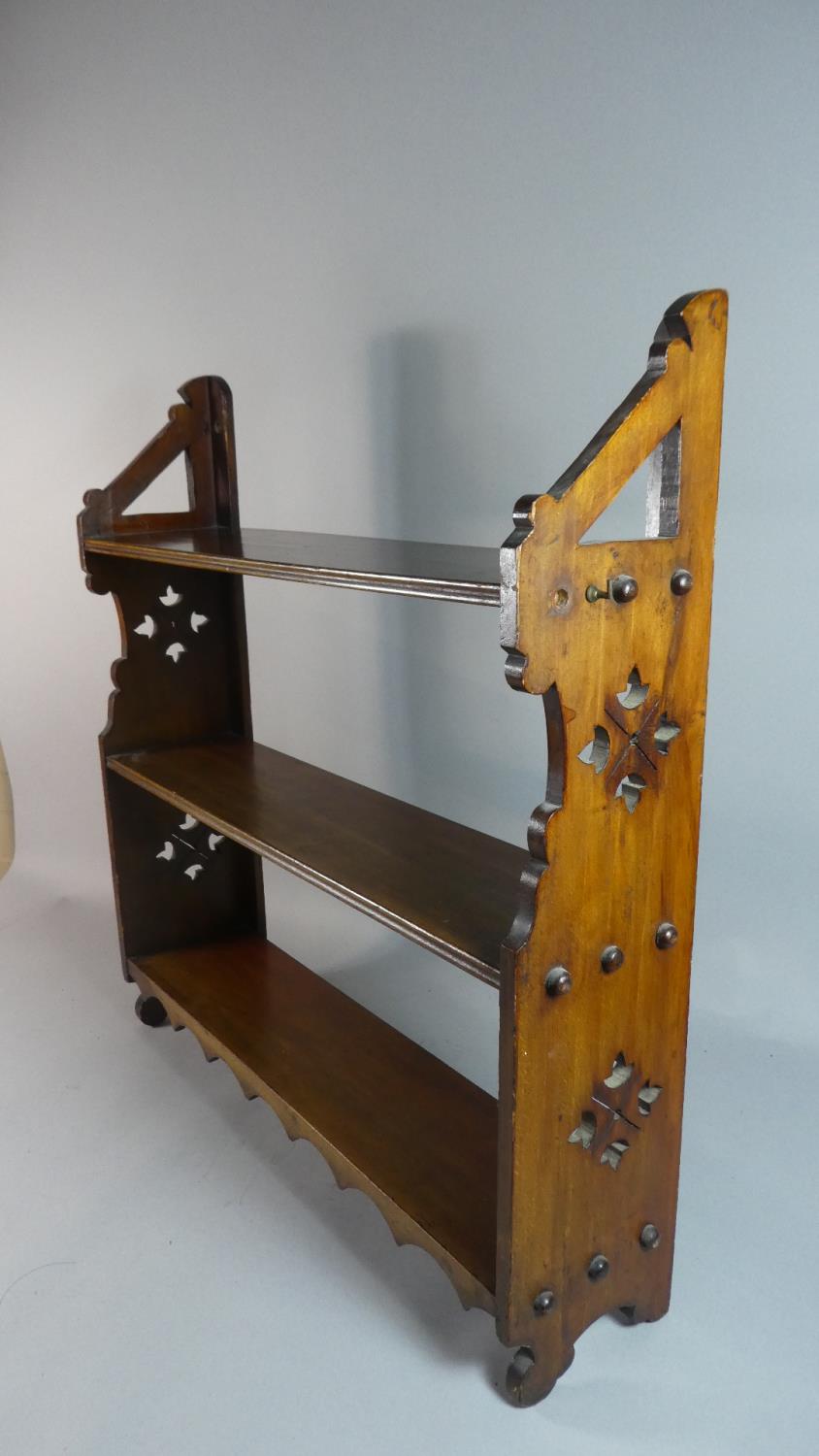 A Late Victorian Wall Mounting Three Tier Shelf Unit with Pierced Sides, 58cm Wide - Image 2 of 2