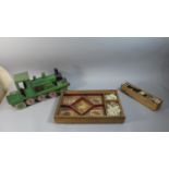 A Handmade Wooden Model of an LMS Locomotive, 39cm Long a Wooden Box Containing Dominoes and a