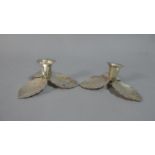 Two White Metal Danish Candle Sticks in the Form of Three Leaves by Hans Jensen, Stamped Denmark