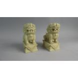 A Pair of Chinese Carved Soapstone Temple Lions, 18cm High