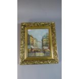 A Gilt Framed Oil on Canvas Depicting Parisian Street Signed Harry Roger, 24cm high