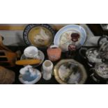 A Tray of Various Ceramics and a Bohemian Overlaid Ruby Glass Cordial Decanter (Stopper AF)