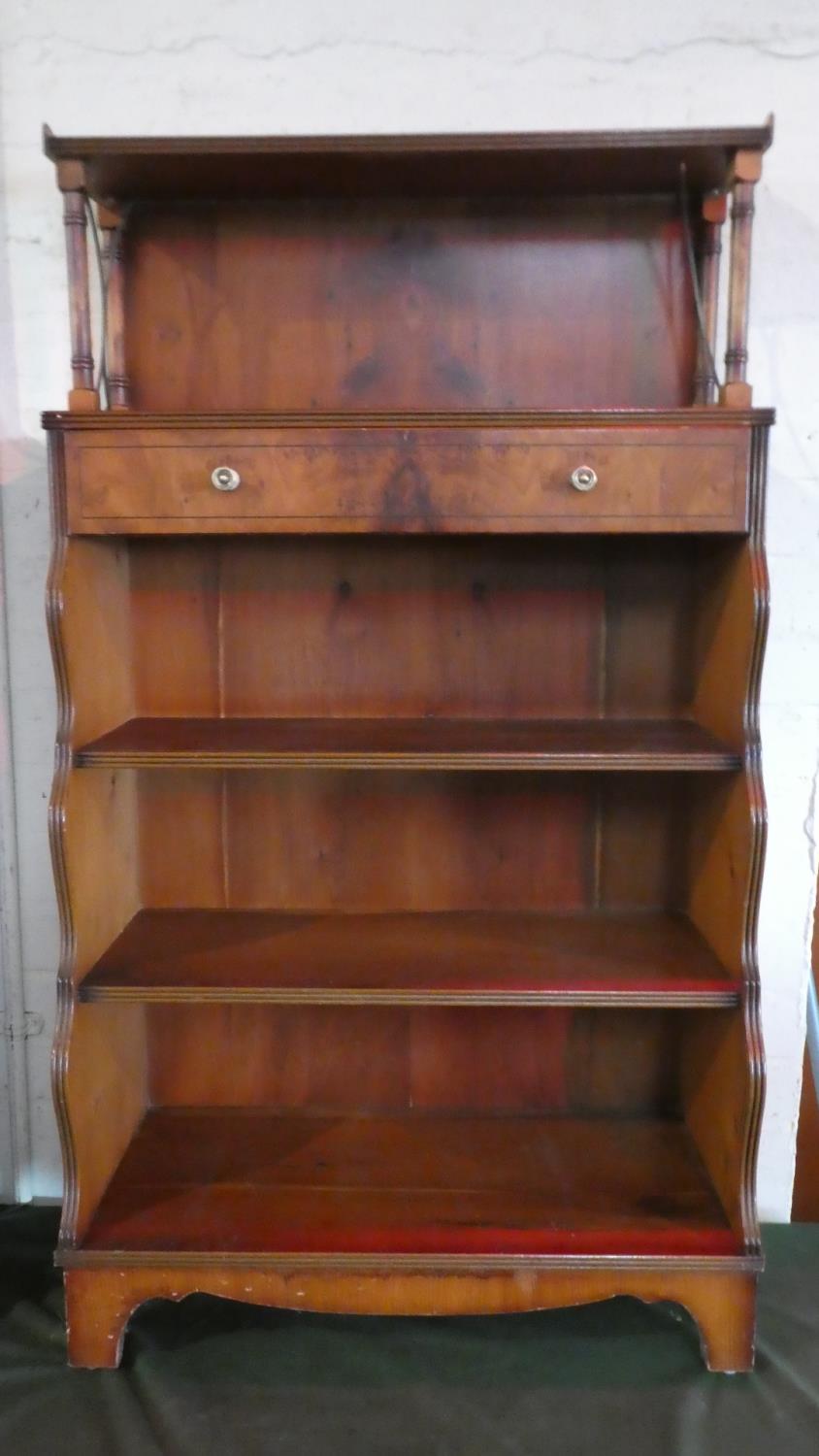 A Reproduction Waterfall Bookcase with Galleried Top, Single Long Drawer, Three Shelves Under, - Image 2 of 2