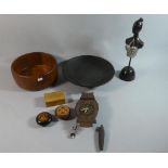 A Collection of Treen Items to Include Paico Owl Clock, Lacquered and Treen Boxes, Two Bowls etc