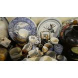 A Tray of Ceramics to Include Portmerion Plates, Torquay Mug, Various Teawares, Jasperware etc