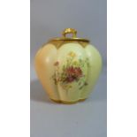 A Royal Worcester Blush Ivory Lobed Vase and Cover of Melon Form Decorated with Floral Sprays
