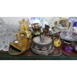 An Unusual Treacle Glazed Fish Jug, Treacle Glazed Stoneware Teapot, Copper Lustre Jugs, Stoneware