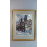 A Framed Watercolour Depicting Stoke-on-trent Street with Kilns, 55cm High