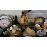 A Tray of Treenware, Animal and Figural Ornaments, Stationery Rack etc