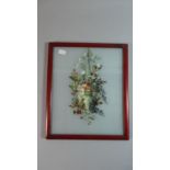 A Framed Silk Between Glass Depicting Flowers and Fruit, 28.5cm High