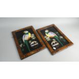 A Pair of Framed South American Butterfly Wing Pictures of Parrots, Souvenirs of Rio, Each 35cm High