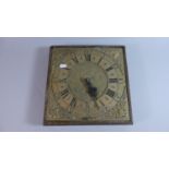 A Brass Long Cased Clock Dial Mounted on Wooden Plinth and with Replacement Battery, Mechanism