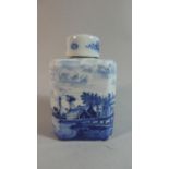 A Blue and White Lidded Delft Tea Caddy with Harbour Scene