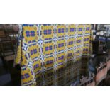 A Large Woollen Blue and Amber Welsh Tapestry Blanket by Brynkir, 240cm x 254cm, One Moth Hole