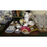A Tray of Ceramics to Include Wedgwood Angela Pattern Vases, Trinket Dishes and Perfume Atomiser,