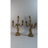 A Pair of Gilt Metal Three Branch Figural Table Lamps, 44cm High