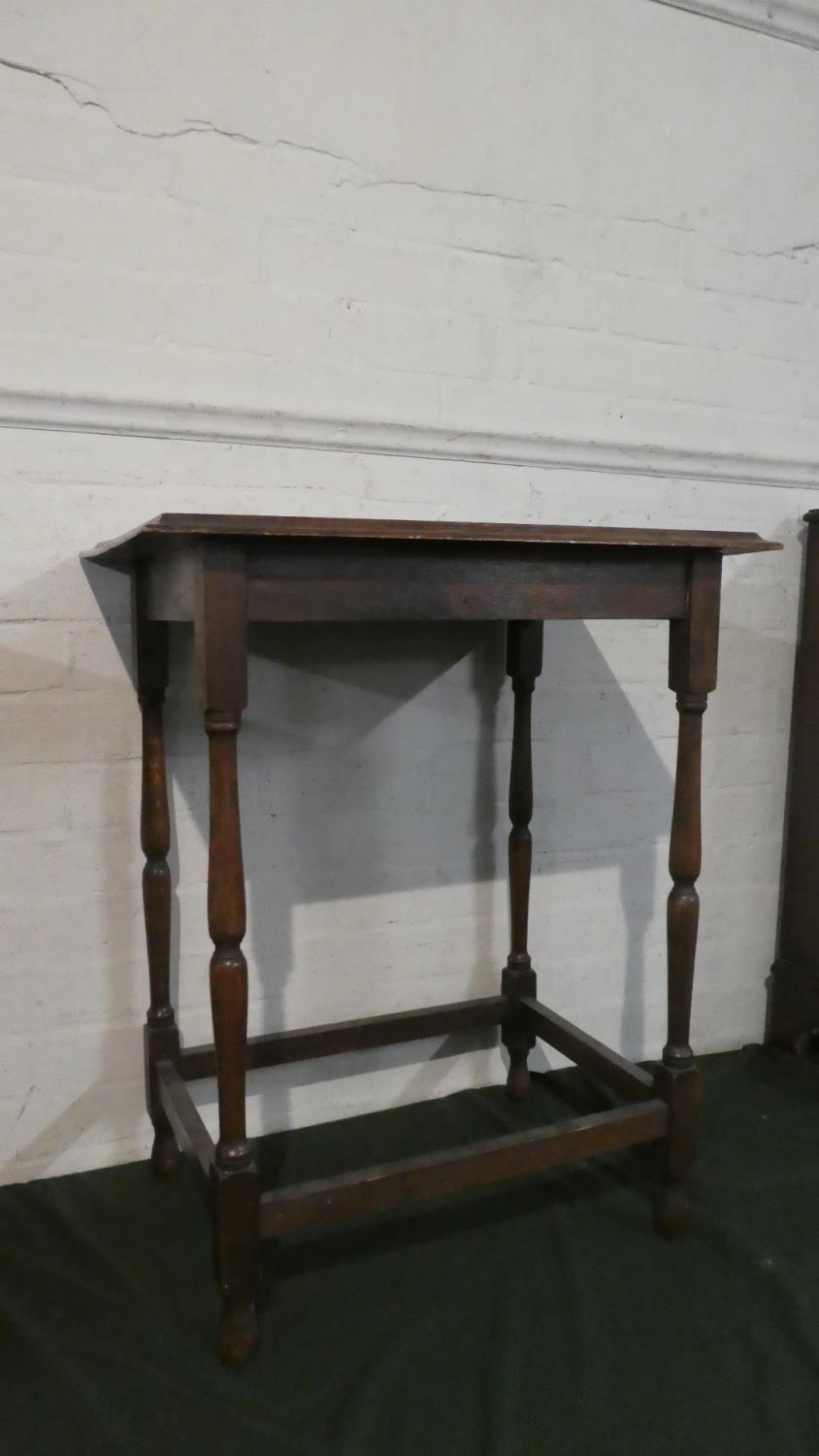 An Edwardian Oak Rectangular Topped Occasional Table with Turned Supports, 60cm Wide